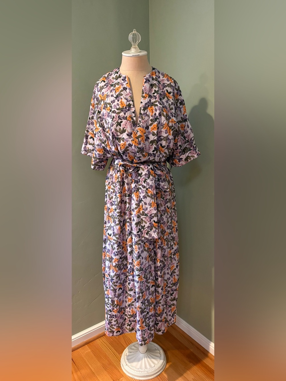 Vince -floral Lavender and Orange Belted Maxi Dress